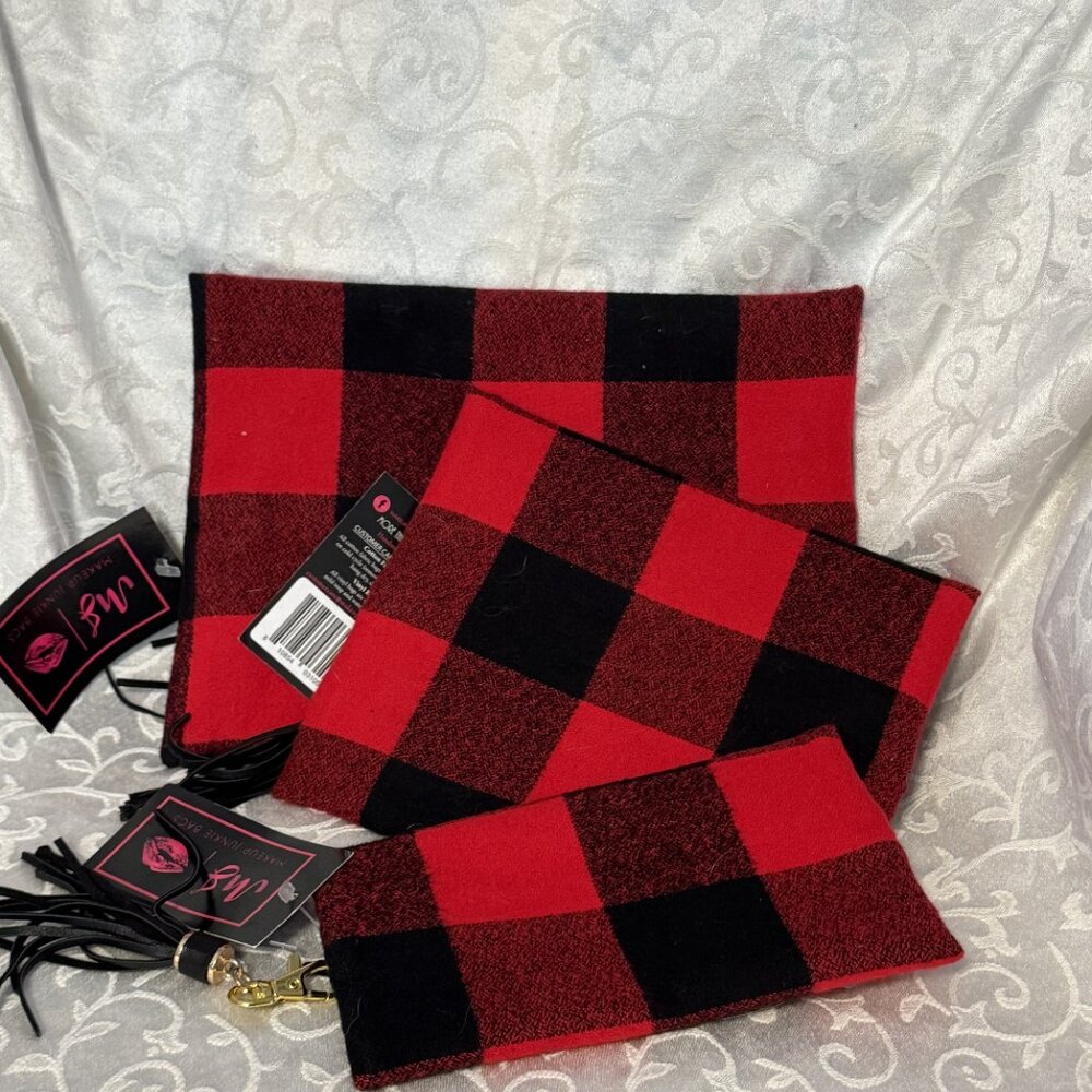 NWT Makeup Junkie Trio Buffalo Plaid mini, small & medium Travel Cosmetics Gift - Picture 3 of 4